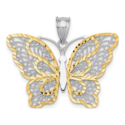 14K White Gold Filigree Butterfly Pendant