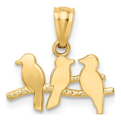 14K Yellow Gold Three Birds on Branch Pendant – view 4