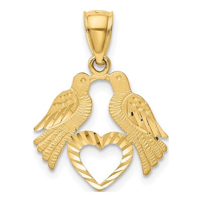 14K Yellow Gold Love Birds Heart Pendant – view 4