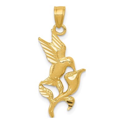 14K Yellow Gold Hummingbird Flower Pendant
