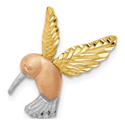 14K Two-Tone Gold Diamond-Cut Hummingbird Slide Pendant