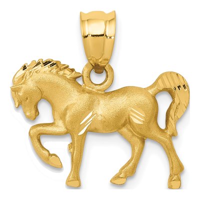 14K Yellow Gold Diamond-Cut Horse Pendant
