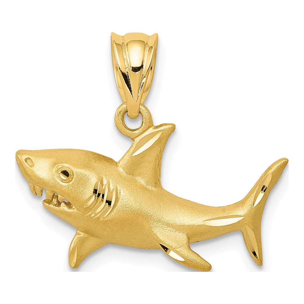 14K Yellow Gold Diamond-Cut Shark Pendant