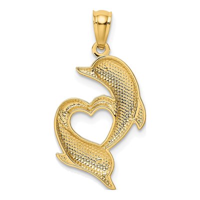 14K Yellow Gold Dolphins Heart Pendant – view 4