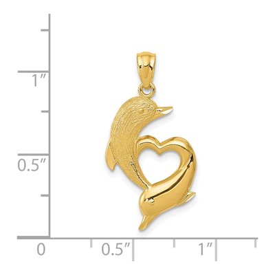 14K Yellow Gold Dolphins Heart Pendant – view 5