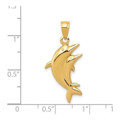 14K Yellow Gold Dolphin Pair Pendant – view 4