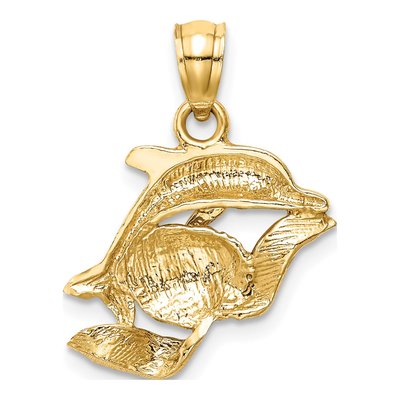 14K Yellow Gold Dolphin Pair Pendant – view 5