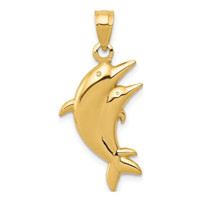14K Yellow Gold Dolphin Pair Pendant