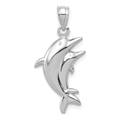 14K White Gold Dolphin Pair Pendant