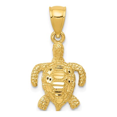 14K Yellow Gold Diamond-Cut Sea Turtle Pendant