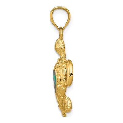 14K Yellow Gold Lab-Created Opal Turtle Pendant – view 3