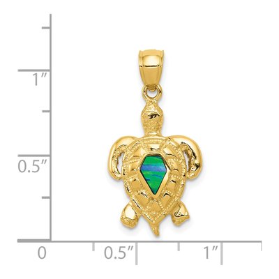 14K Yellow Gold Lab-Created Opal Turtle Pendant – view 5