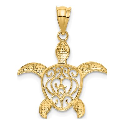 14K Yellow Gold Filigree Sea Turtle Pendant – view 4