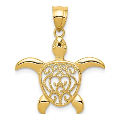 14K Yellow Gold Filigree Sea Turtle Pendant