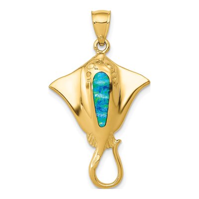 14K Yellow Gold Lab-Created Opal Stingray Pendant