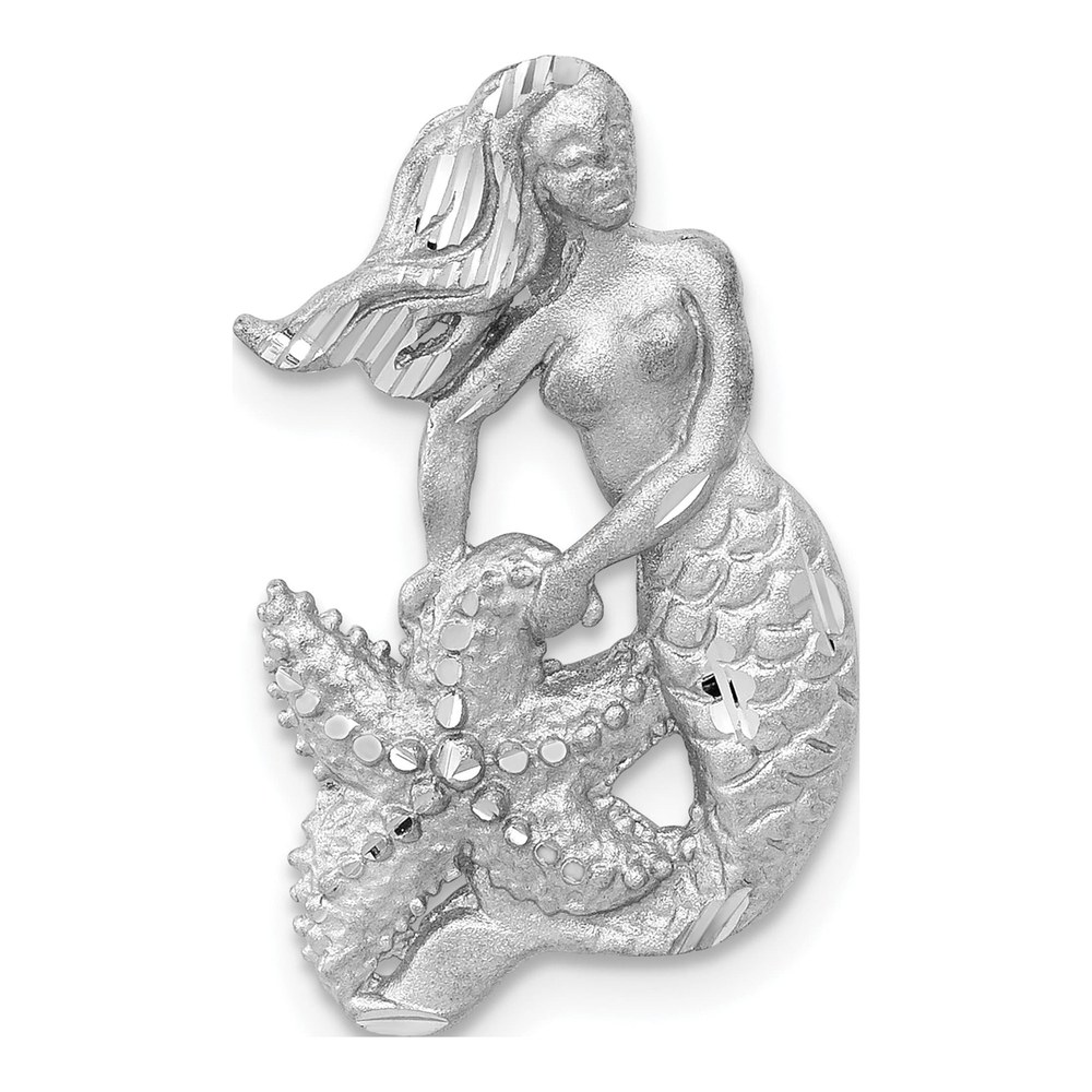 14K White Gold Diamond-Cut Mermaid Omega Slide Pendant