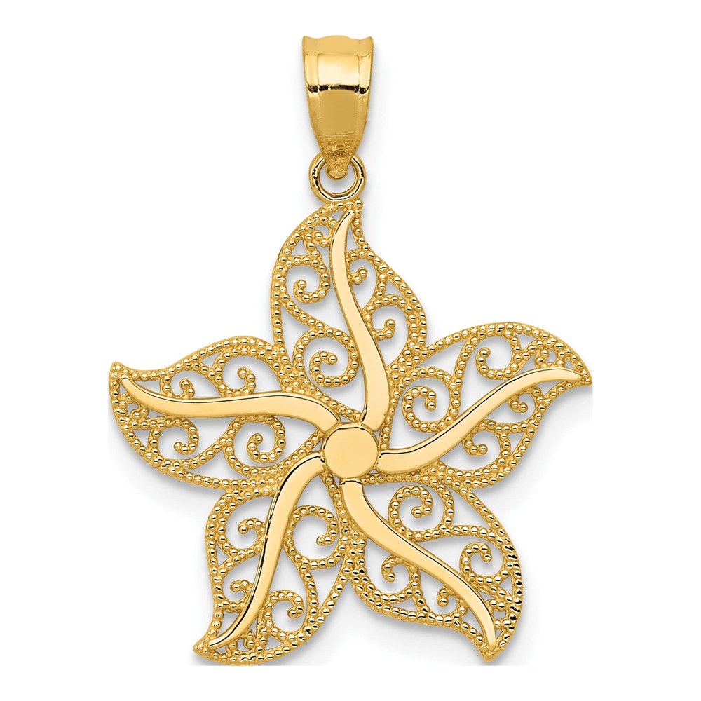14K Yellow Gold Filigree Starfish Pendant