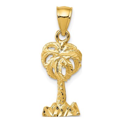 14K Yellow Gold Diamond-Cut Palm Tree Pendant