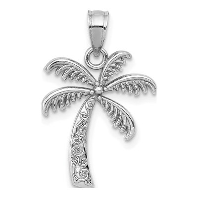 14K White Gold Palm Tree Pendant