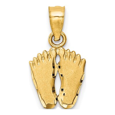 14K Yellow Gold Diamond-Cut Footprints Pendant