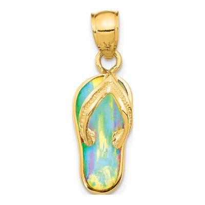 14K Yellow Gold Opal Flip Flop Pendant