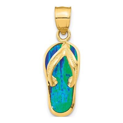 14K Yellow Gold Blue Opal Flip Flop Pendant