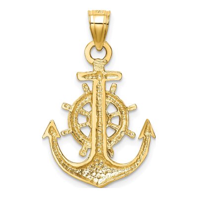 14K Yellow Gold Anchor Ship's Wheel Pendant – view 4