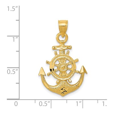 14K Yellow Gold Anchor Ship's Wheel Pendant – view 5