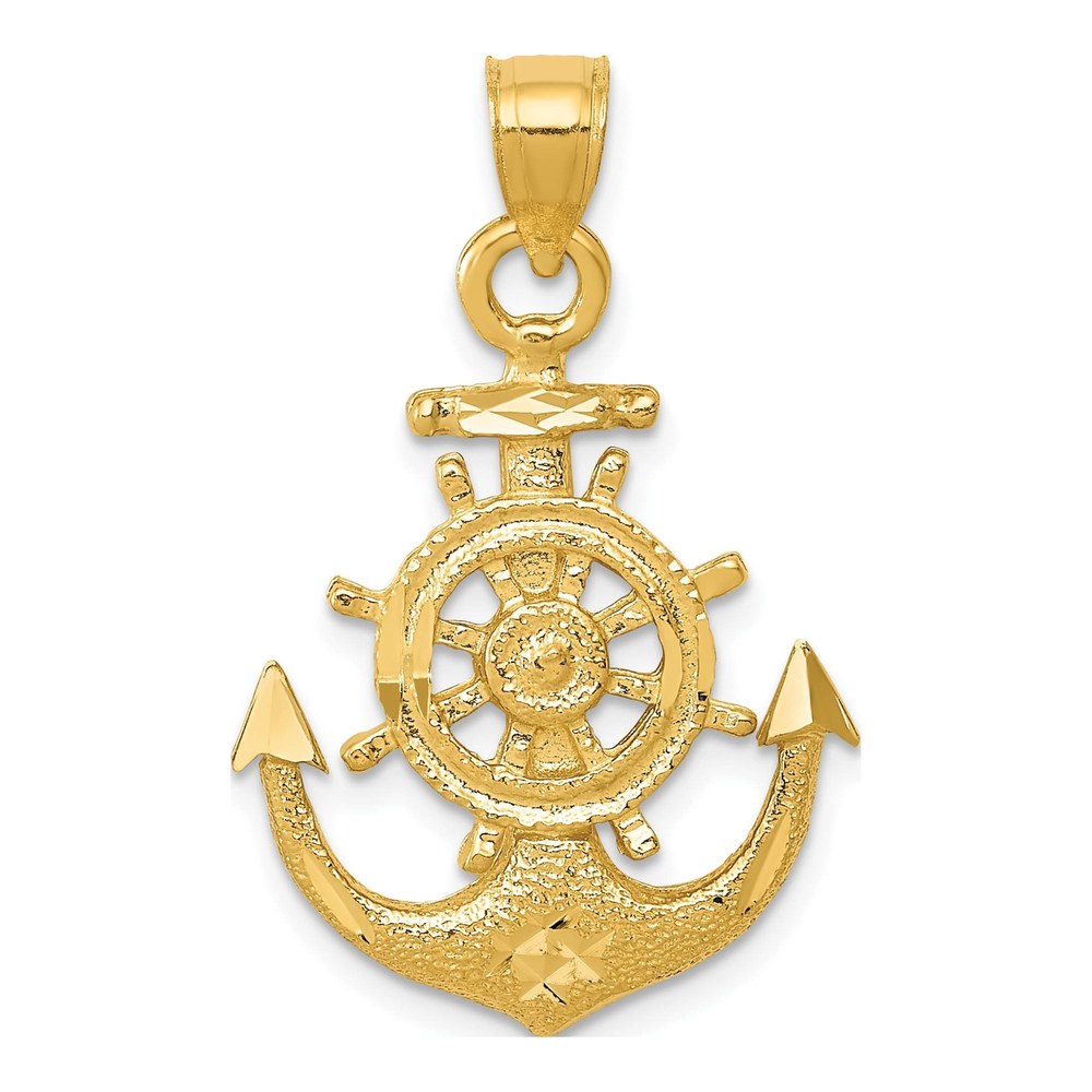 14K Yellow Gold Anchor Ship's Wheel Pendant