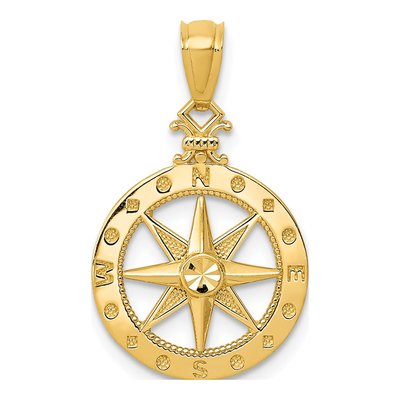14K Yellow Gold Diamond-Cut Compass Pendant