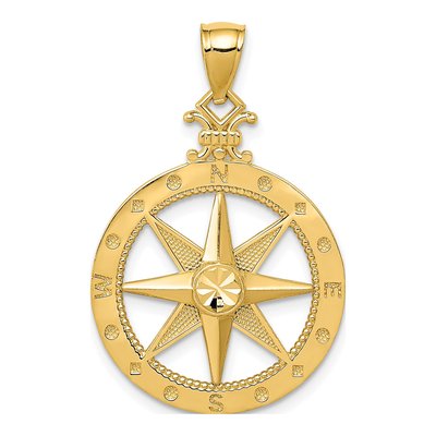 14K Yellow Gold Diamond-Cut Compass Pendant