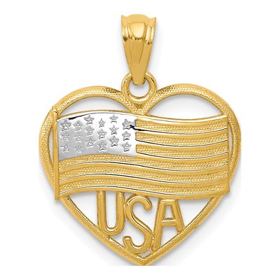 14K Yellow Gold Flag Heart Pendant