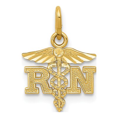 14K Yellow Gold RN Registered Nurse Pendant