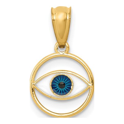 14K Yellow Gold Enameled Eye Pendant