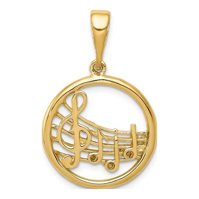 14K Yellow Gold Musical Notes Treble Clef Pendant