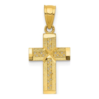 14K Yellow Gold Diamond-Cut Cross Pendant