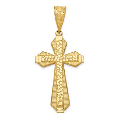 14K Yellow Gold Diamond-Cut Nugget Cross Pendant
