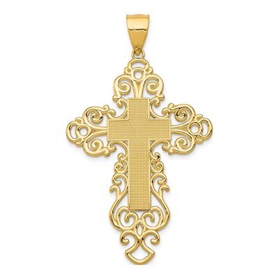14K Yellow Gold Large Filigree Cross Pendant