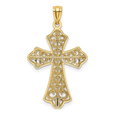 14K Yellow Gold Diamond-Cut Filigree Cross Pendant – view 4