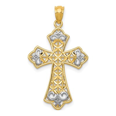 14K Yellow Gold Diamond-Cut Filigree Cross Pendant