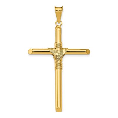 14K Yellow Gold Wrap Tube Cross Pendant