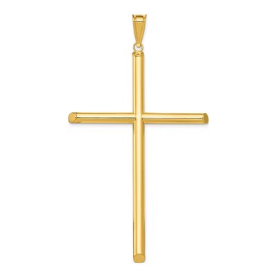 14K Yellow Gold Extra Large Tube Cross Pendant