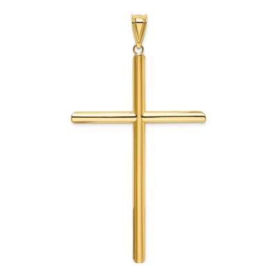 14K Yellow Gold Large Tube Cross Pendant – view 4