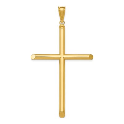 14K Yellow Gold Large Tube Cross Pendant
