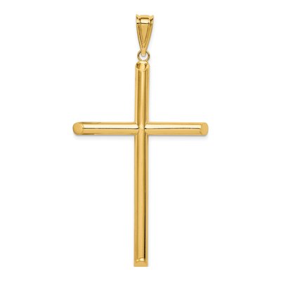 14K Yellow Gold Large Tube Cross Pendant