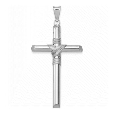 14K White Gold Wrapped Tube Cross Pendant