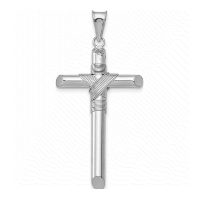 14K White Gold Wrap Tube Cross Pendant