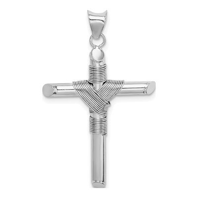 14K White Gold Wrap Tube Cross Pendant