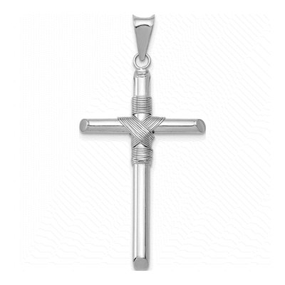 14K White Gold Wrap Tube Cross Pendant