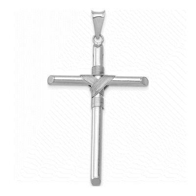 14K White Gold Wrap Tube Cross Pendant